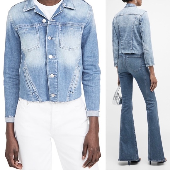 NWT L'AGENCE 90s Distressed Vintage Wash Denim Raw Hem Crop Slim Jean Jacket XS - Picture 7 of 16